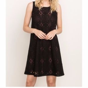Black burgundy red embroidered laced up back sleeveless dress Small S Large L